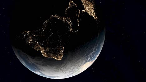 américa del sur desde el espacio en el mundo, el día comienza en brasil, render 3d, vertical