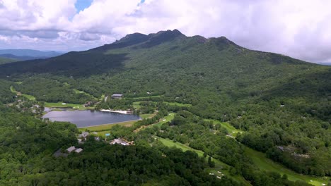 aerial push in to grandfather mountain over the grandfather mountain golf and country club