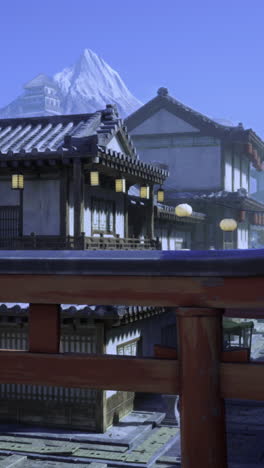 traditional architecture in a serene village during daylight with mountains