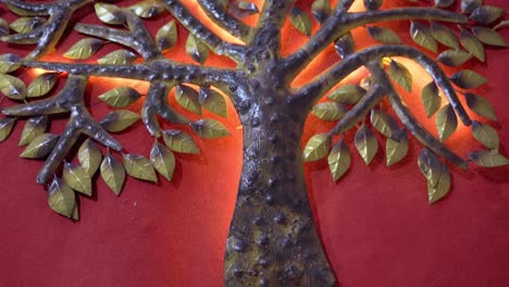 metal tree handmade wall art craft with led lights closeup view