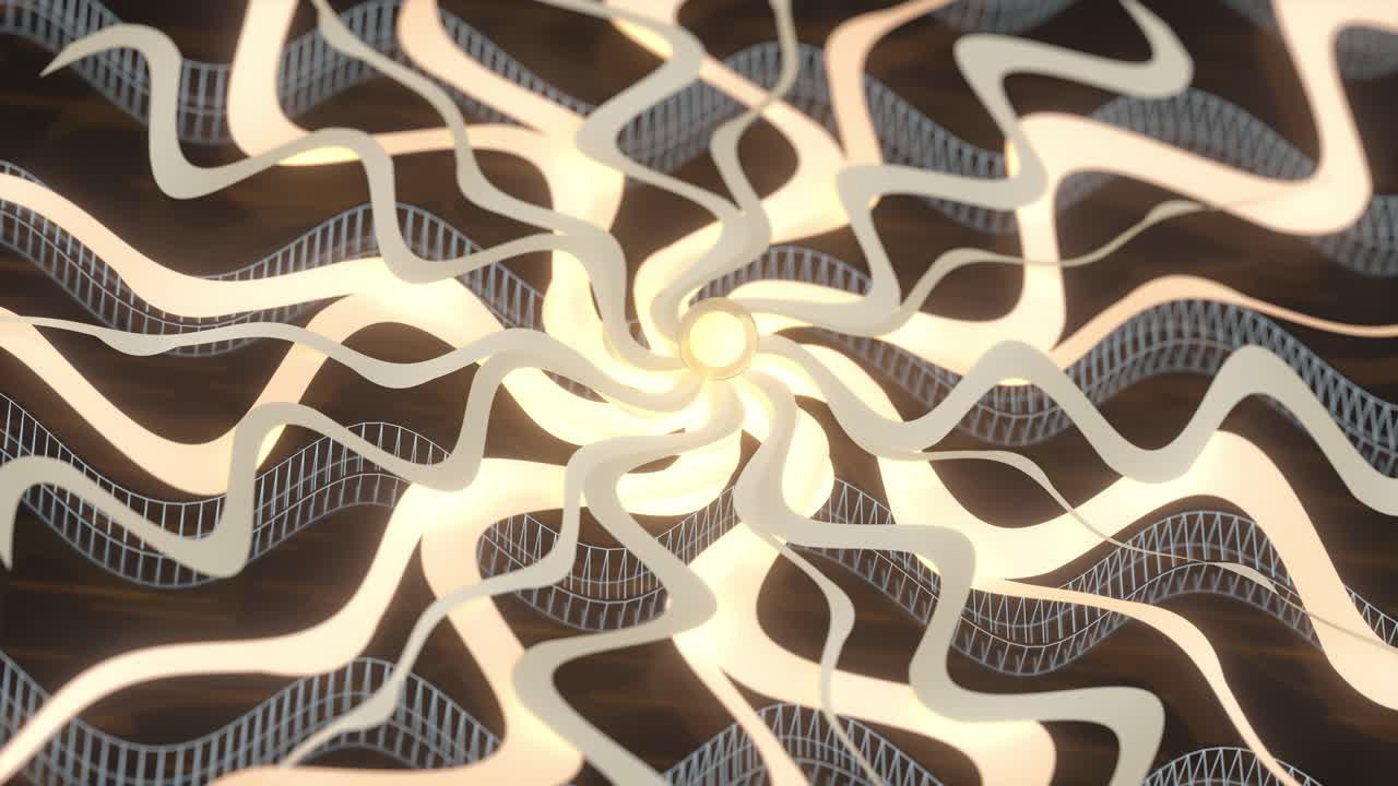 황금 곡선으로 회전 나선, 추상적이고 신성한 배경, 루프 애니메이션, 3d 렌더링