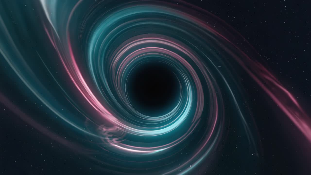 Abstract Black Hole with Swirling Pink and Blue Light in Space