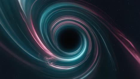 abstract black hole with swirling pink and blue light in space