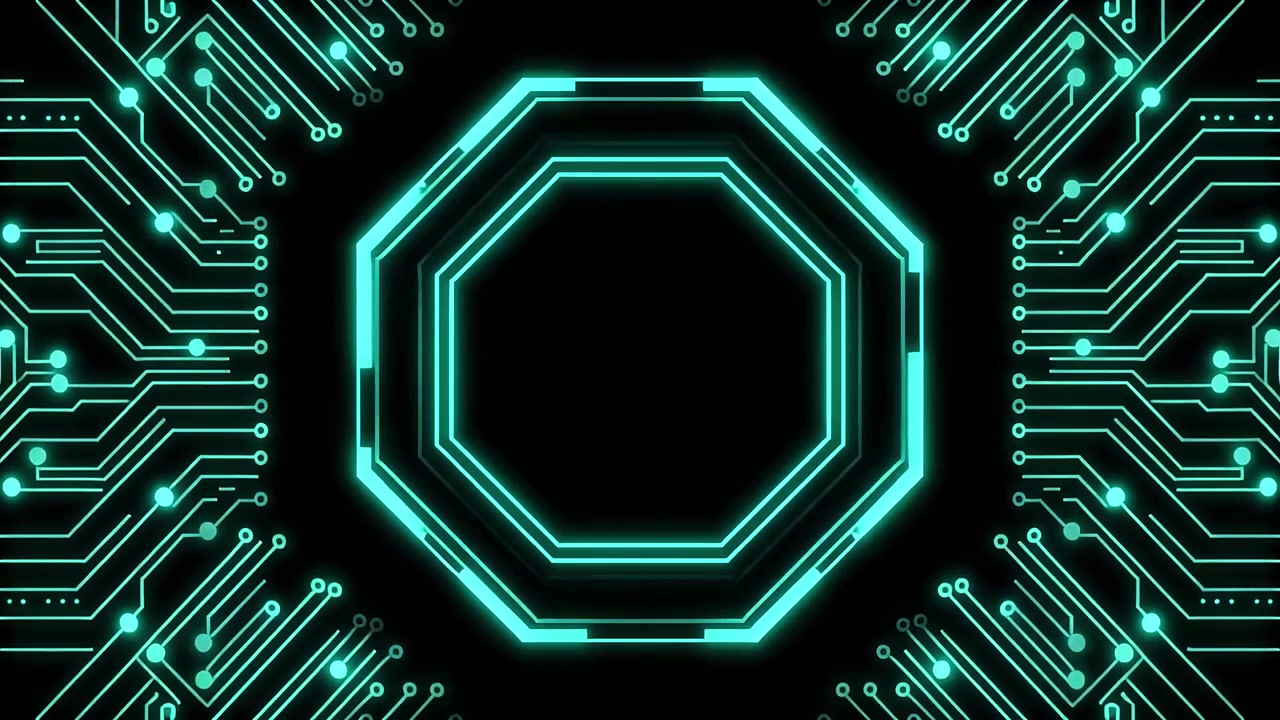 Abstract Glowing Circuit Board Pattern with Octagon Frame