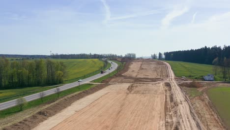 Aerial-flight-over-highway-construction