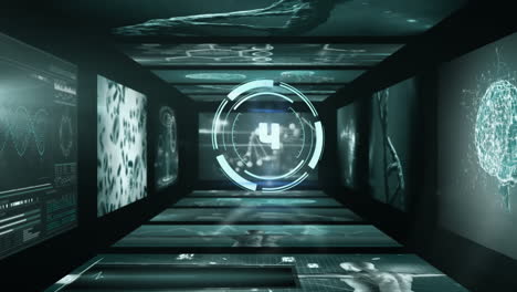 animation des countdowns von 10 bis 0 über mehrere medizinische schnittstellen auf schwarzem hintergrund