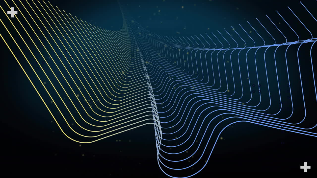 Animation of yellow and blue shapes moving on black background