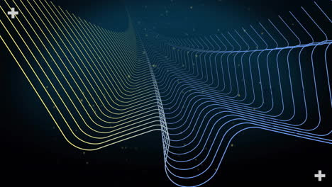 animation of yellow and blue shapes moving on black background