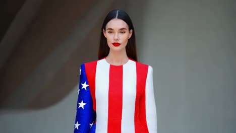 woman in american flag-inspired fashion dress