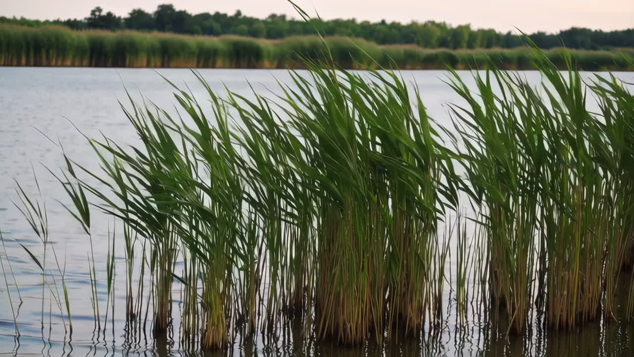 Reeds by the lake at sunset