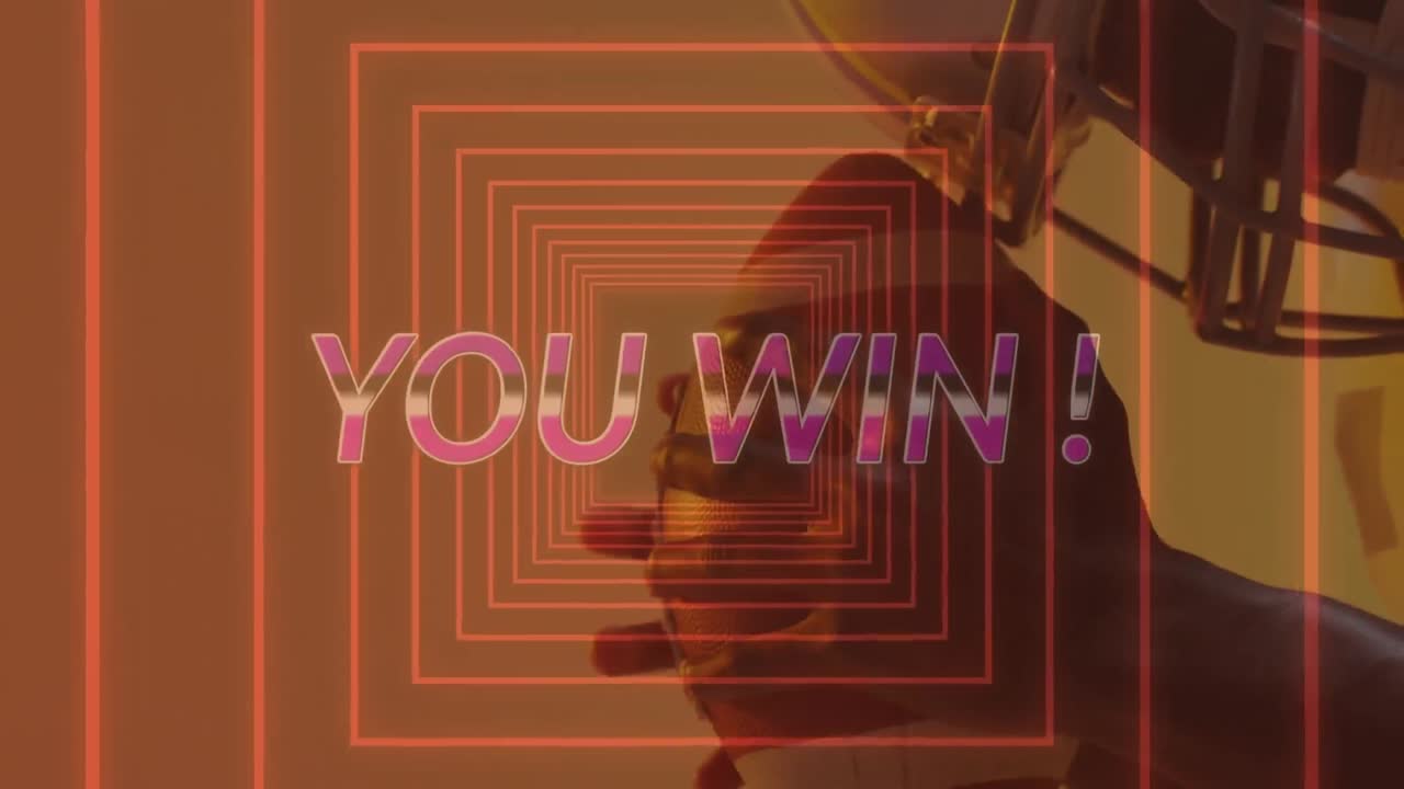 아메리칸 볼 플레이어와 네온 사각형에 대한 텍스트를 이기는 애니메이션