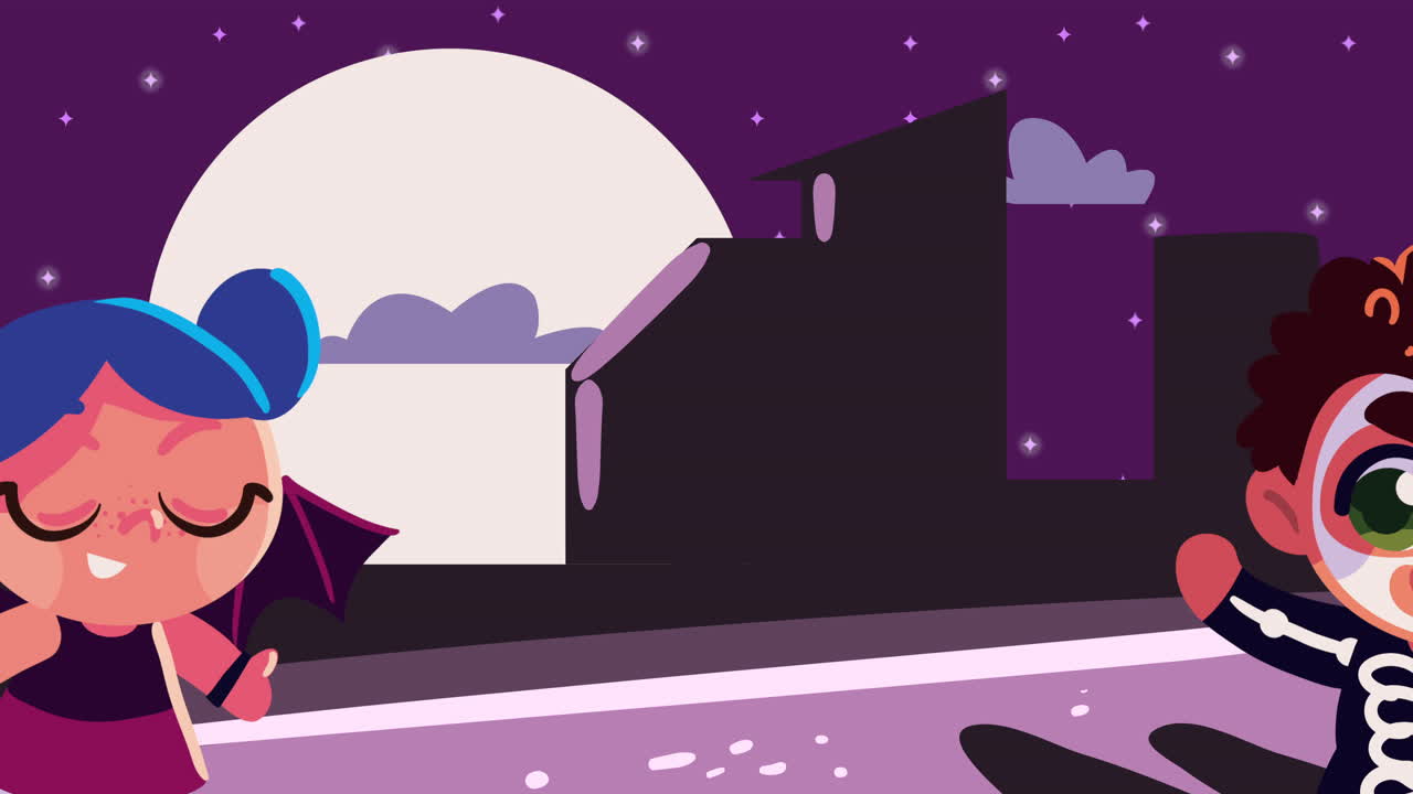 halloween animation with kids couple disguised