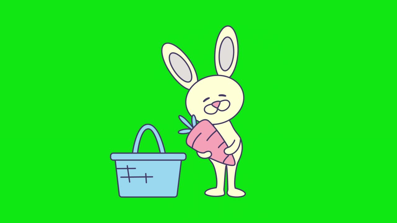4k video of cartoon Easter bunny on green background.