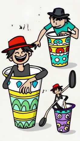 cartoon people in cups