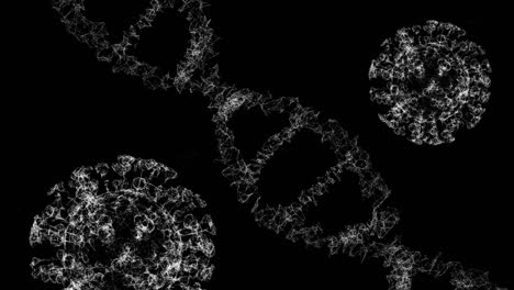 covid-19 cells and dna structure moving against black background