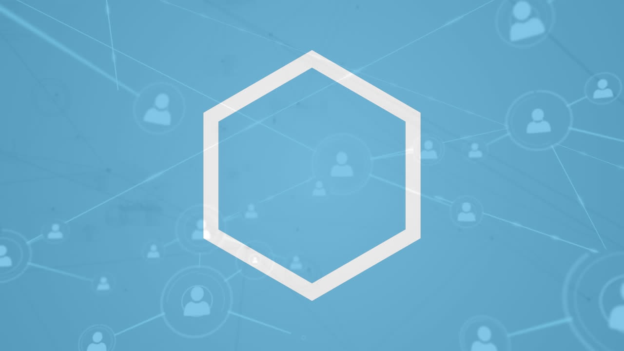 animación de hexágonos que giran sobre una red de conexiones