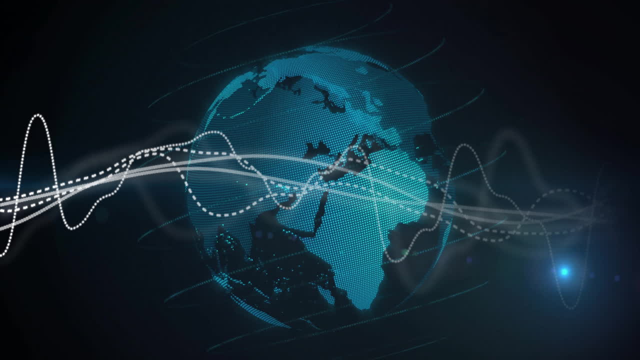 Animation of spinning globe over diagram on black background
