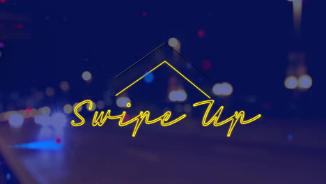animation of swipe up text and light spots over cars on street