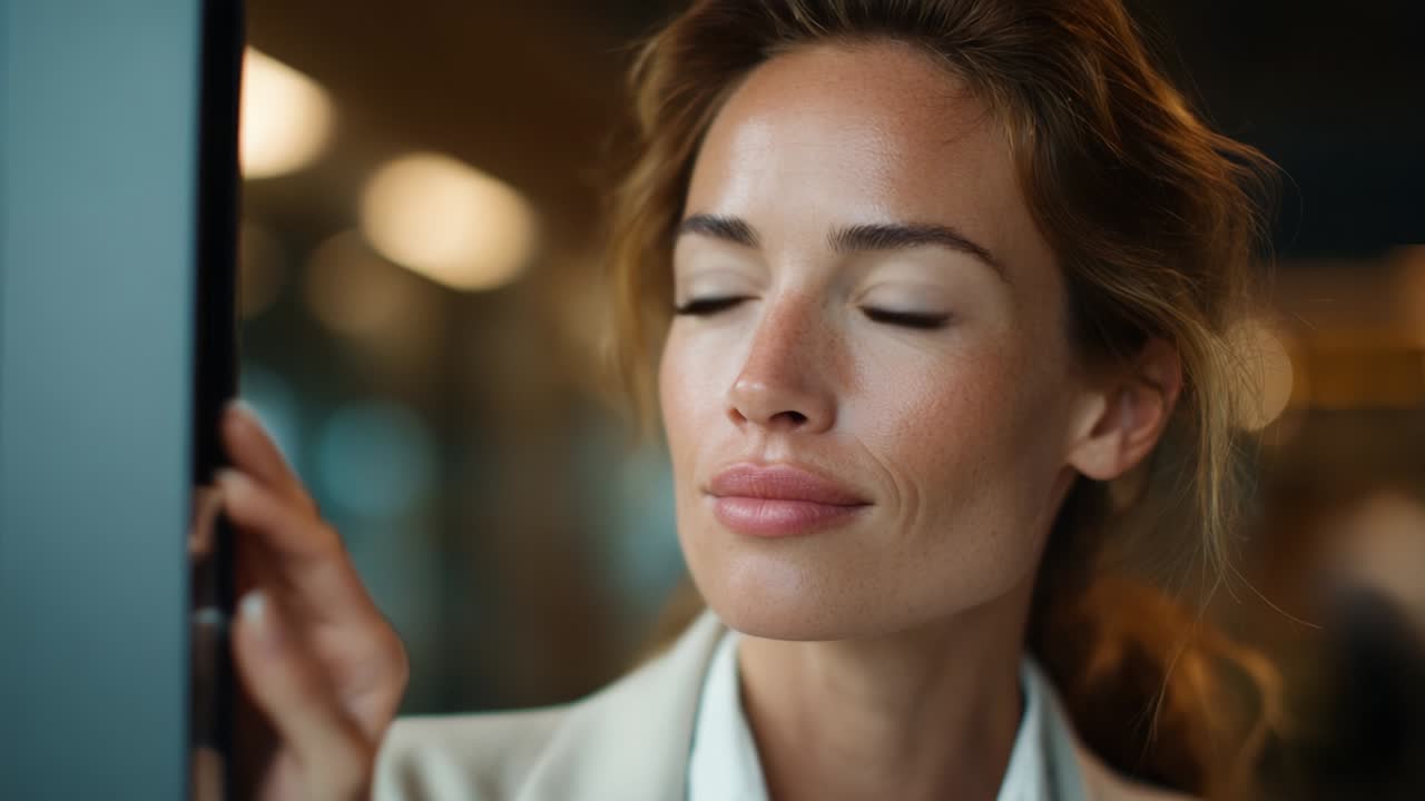 A Portrait of Serenity: A Woman in Thoughtful Reflection Captured in Two Frames, Showcasing an Inner Journey of Peace and Contemplation With a Gentle Smile and Glowing Expression