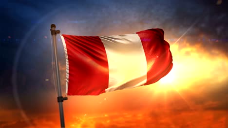 la bandera de perú retroiluminada en el hermoso amanecer de la película en cámara lenta 4k