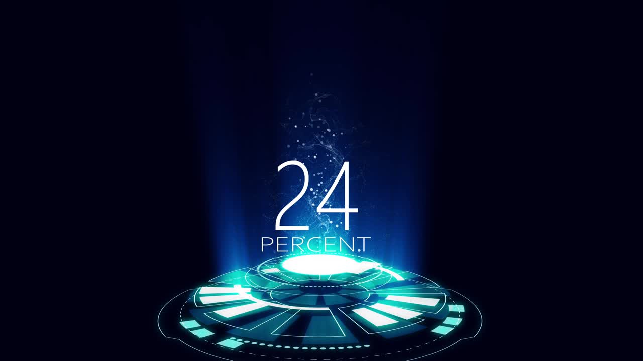 rotación de la tecnología de círculo azul brillante con porcentaje sobre fondo negro