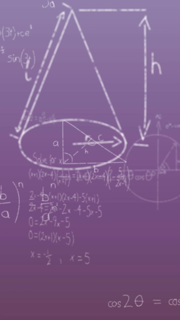Animation of mathematical equations and formulas floating against purple gradient background