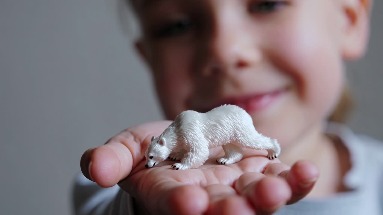 Child Playing with a Polar Bear Toy