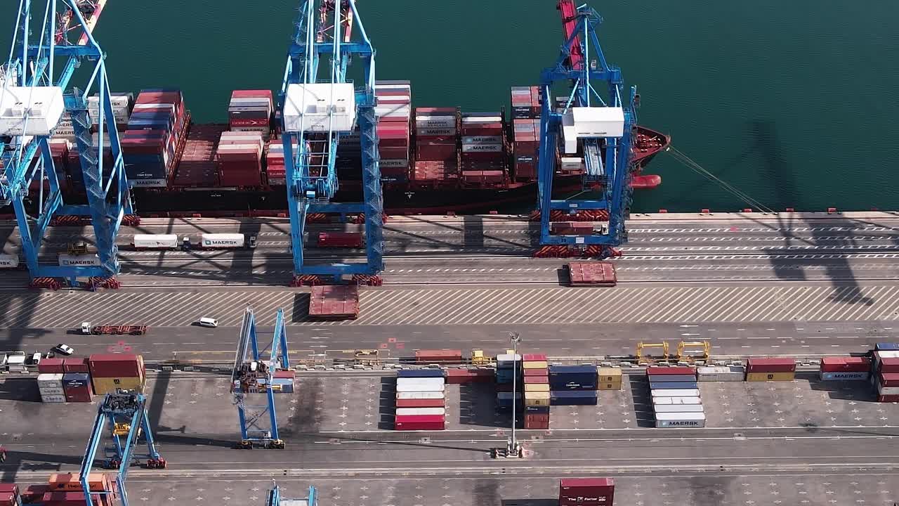 Container ship is loading and unloading cargo at Accra port in Ghana