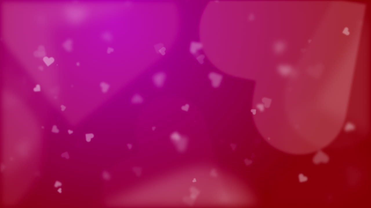 Gentle romantic red abstract background with flying soft heart shapes. Looped animation. Place for text. Greeting card.