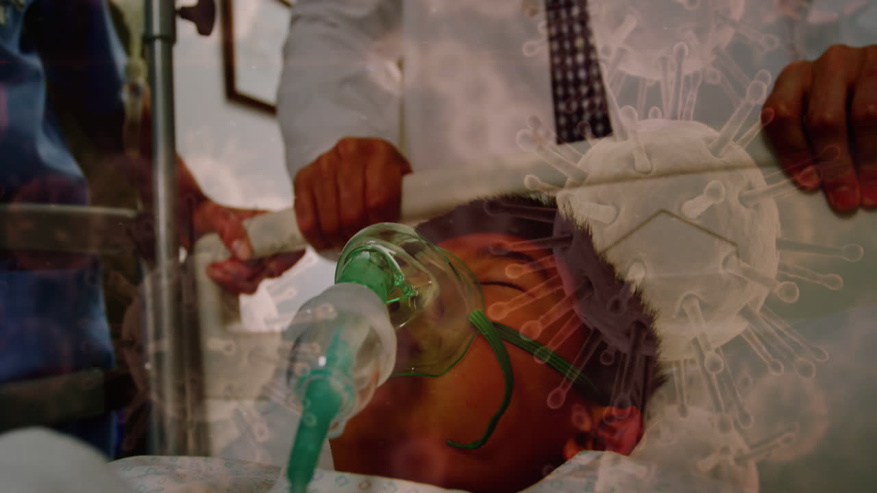 코로나19 세포가 병원에 있는 환자를 향해 움직입니다.