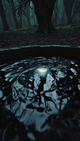 mysterious pond in a dark forest