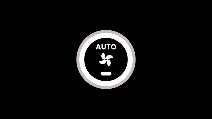 Circular dial labeled with AUTO text or fan mode animation isolated on black background