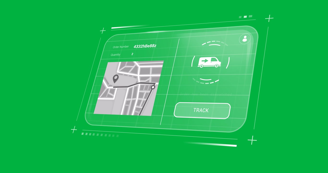 Animation of tablet with customer order delivery tracking on screen, on transparent background