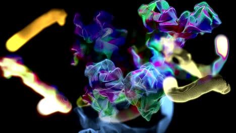 múltiples corrientes rápidas de partículas de colores, animación en 3d, bucle
