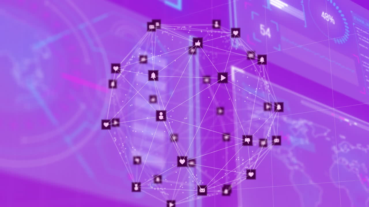 animación de la red de conexiones y procesamiento de datos en la interfaz