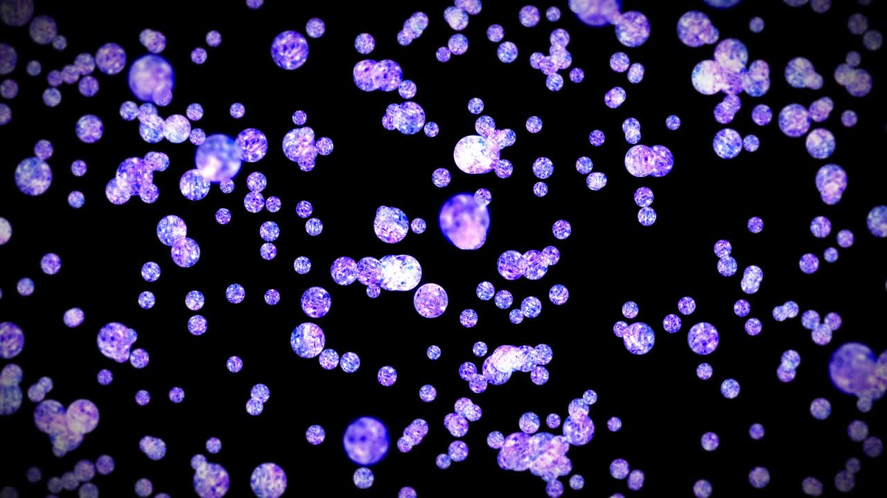 검은 바탕에 많은 은 크리스탈 구를 날아. 투명, 다채로운 유리 빛. 반이는 공 회전의 3d 애니메이션. 루프 애니메이션.