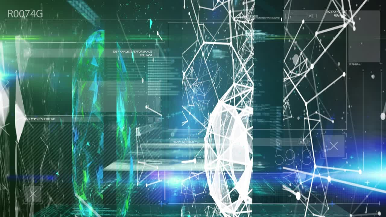 Animation of network of connections and data processing