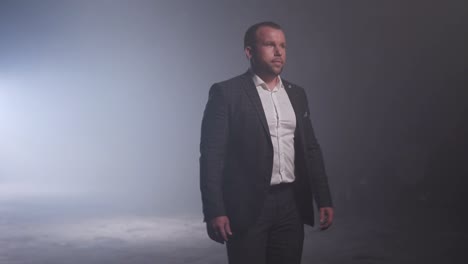 businessman walking in foggy environment