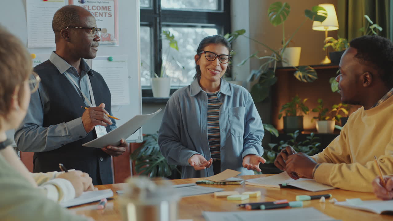 Hispanic Female Student Reciting Lesson in Immigrant School