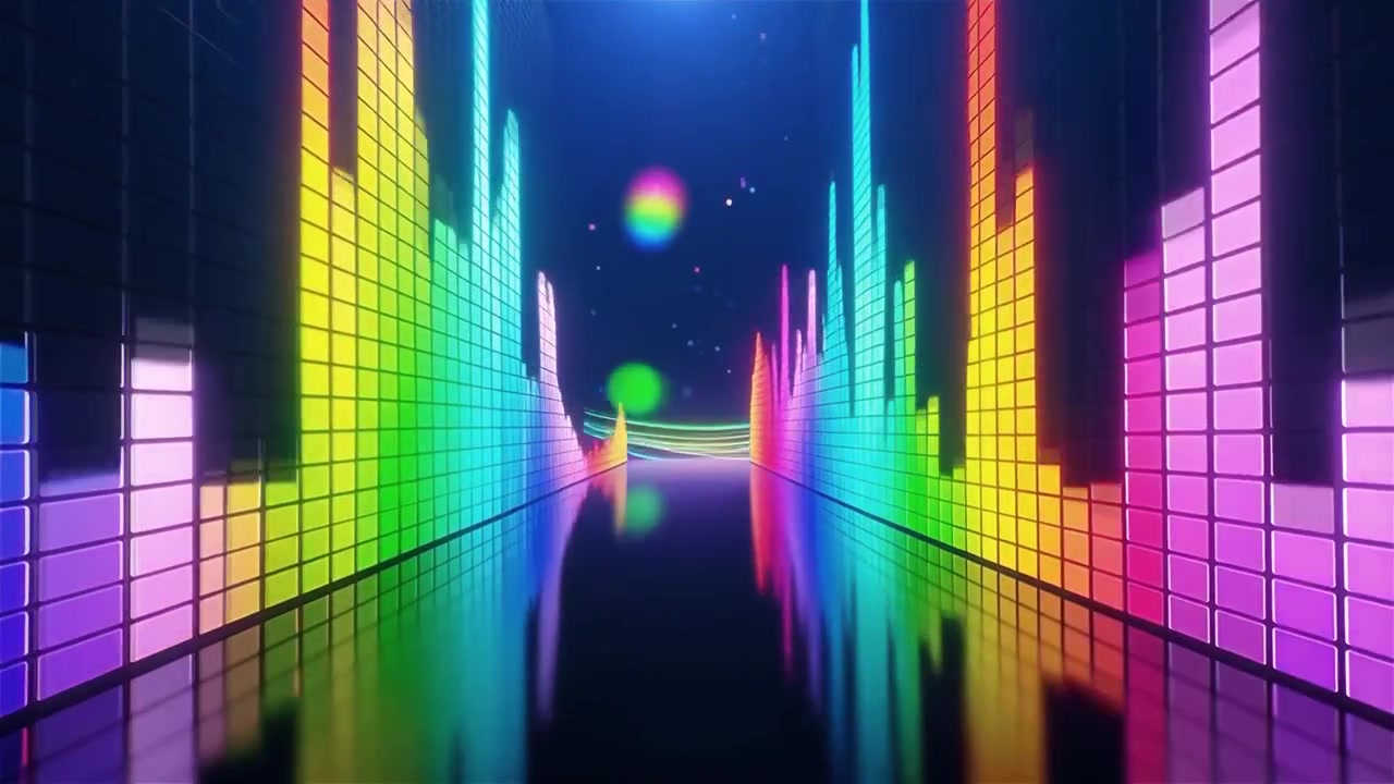 Futuristisk regnbuefarvet neon musik equalizer visualisering baggrund.