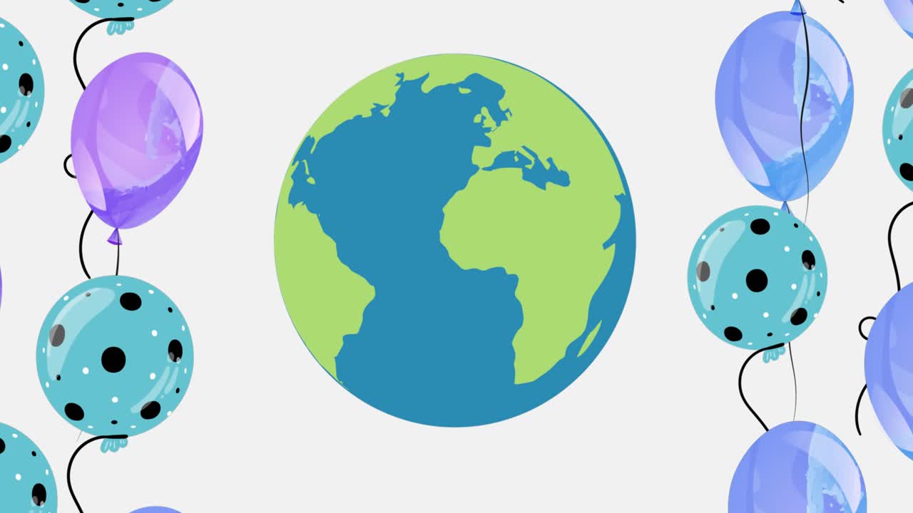 ⁇ 색 배경 에 있는 지구 와 떠다니는 풍선 의 애니메이션