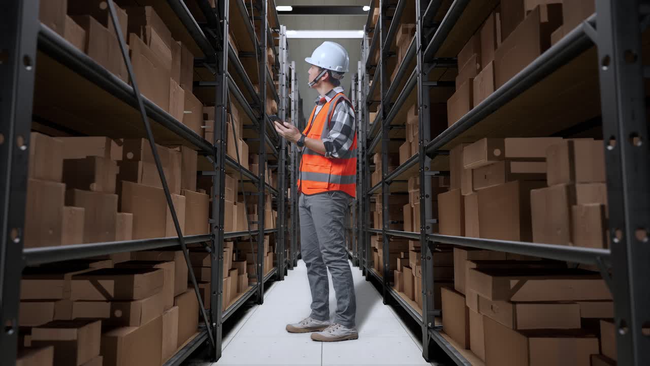 trabajador de almacén inspeccionando el inventario