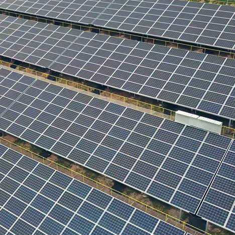 solar panels in aerial view. solar farm. source of ecological renewable energy.