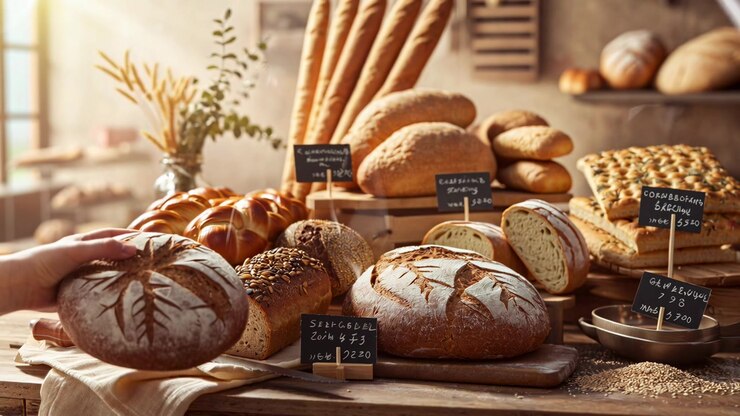 Assortment of Freshly Baked Breads and Pastries in a Rustic Bakery