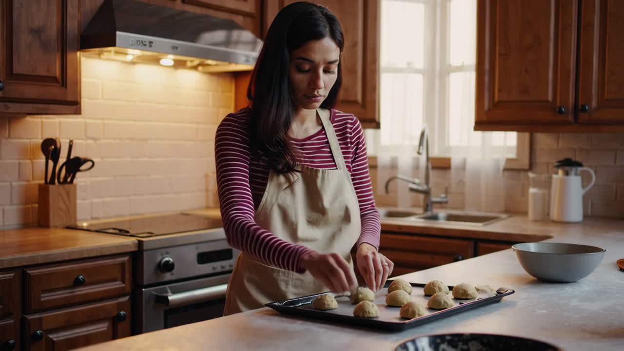 Woman Baking Cookies in Kitchen