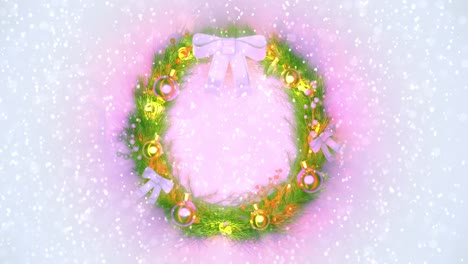 beautified christmas crown on colorful backdrop with falling snow