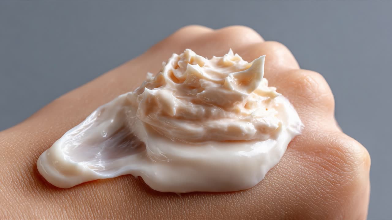 A Close-Up of Cream Application on Skin: Exploring the Texture and Moisturizing Benefits of a Rich Formula for Hydrated and Healthy Skin