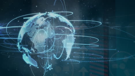 animation of globe with network of connections and data processing