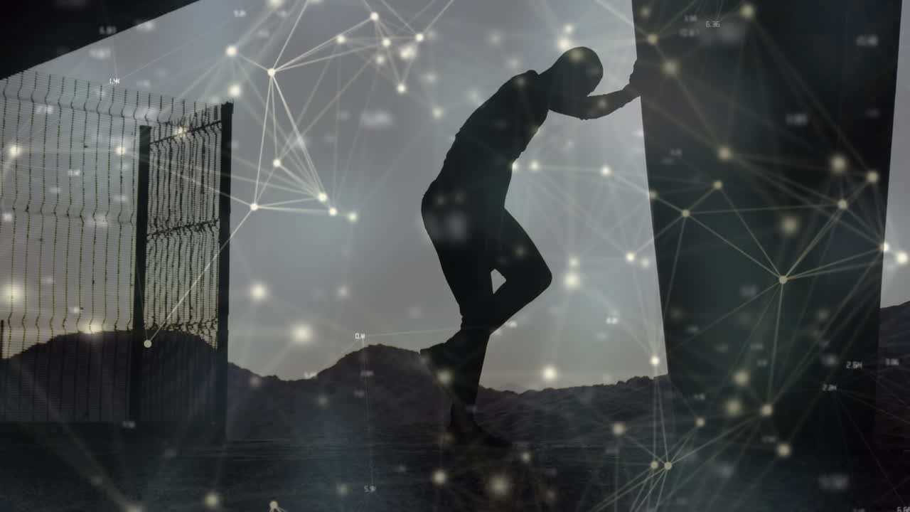 운동하는 아프리카계 미국인 남성에 대한 연결 네트워크의 애니메이션