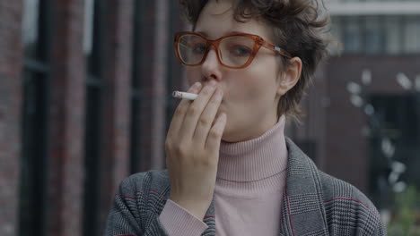 young woman smoking outdoors